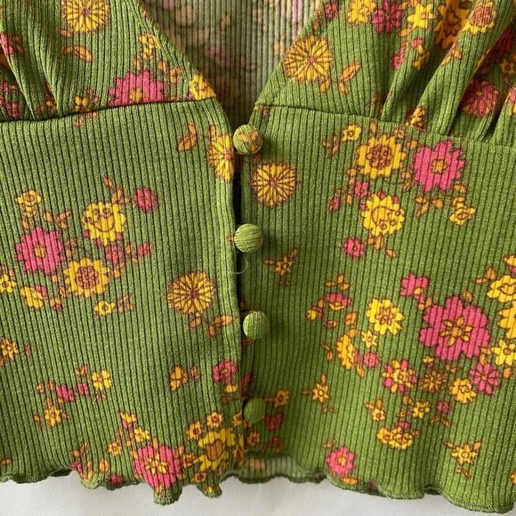 Urban Outfitters Floral Babydoll Top Women S Green Rib Knit Cottagecore Retro - Picture 4 of 10